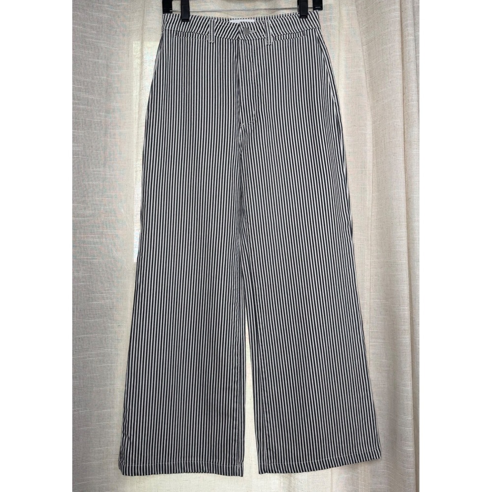 Rolla's Sailor Pant Lyocell Stripe High Rise Wide Leg Button Fly Navy White 27